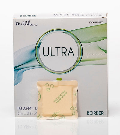 Milliken & Company Foam Dressing ULTRA Border 3 X 3 Inch With Border Film Backing Silicone Adhesive Square Sterile - Case of 100 - 3000116877-CS