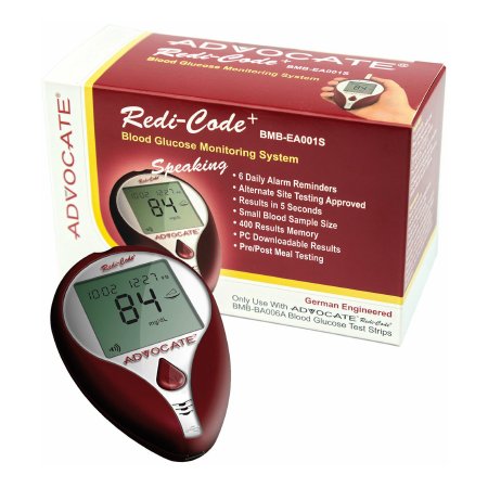 Pharma Supply Inc Blood Glucose Meter Advocate® 5 Second Results Stores up to 400 Results No Coding Required - Case of 50 - BMB001-CS
