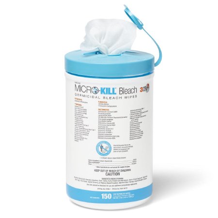Medline Micro-Kill™ Bleach Surface Disinfectant Cleaner Premoistened Germicidal Manual Pull Wipe 150 Count Canister Bleach Scent NonSterile - Case of 8 - MSC351400AN-CS