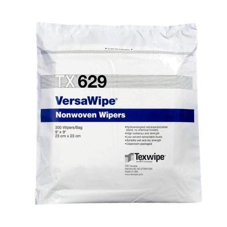 Texwipe Cleanroom Wipe VersaWipe® White NonSterile 45% Polyester / 55% Cellulose Nonwoven 9 X 9 Inch Disposable - Case of 3000 - TX629-CS