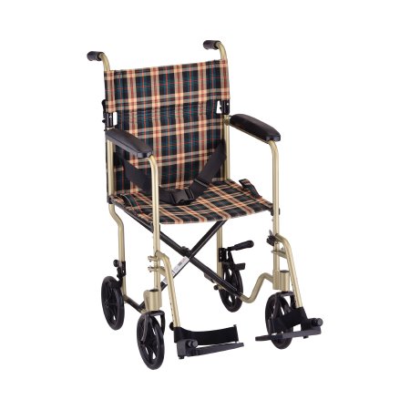 Nova Ortho-Med Lightweight Transport Chair Nova Aluminum Frame 300 lbs. Weight Capacity Full Length / Fixed Height Arm Champagne Upholstery - Each - 329CP-EA