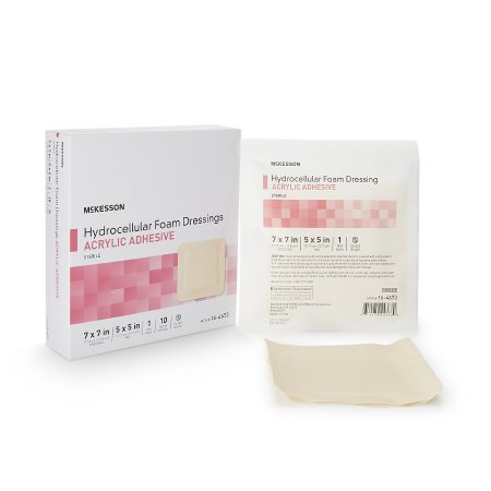 McKesson Foam Dressing McKesson 7 X 7 Inch With Border Film Backing Acrylic Adhesive Square Sterile - Box of 10 - 16-4673-BX