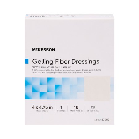 McKesson Absorbent Gelling Fiber Dressing McKesson 4 X 4-3/4 Inch Rectangle - Case of 100 - 87400-CS