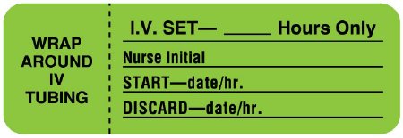 United Ad Label Pre-Printed Label UAL™ Anesthesia Label Green Paper IV Set_Hours Only Black Syringe Label 1 X 3 Inch - Roll of 1 - ULIV406-RL