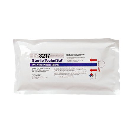 Texwipe TechniSat® Surface Disinfectant Cleaner Premoistened Cleanroom Manual Pull Wipe 20 Count Soft Pack Alcohol Scent Sterile - Pack of 20 - TX3217-PK