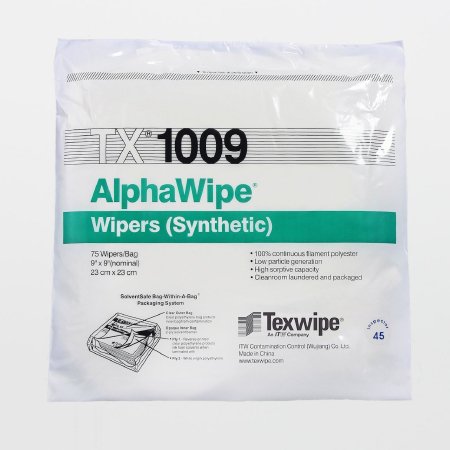 Texwipe Cleanroom Wipe AlphaWipe® White NonSterile Polyester 9 X 9 Inch Disposable - Bag of 150 - TX1009B-BG