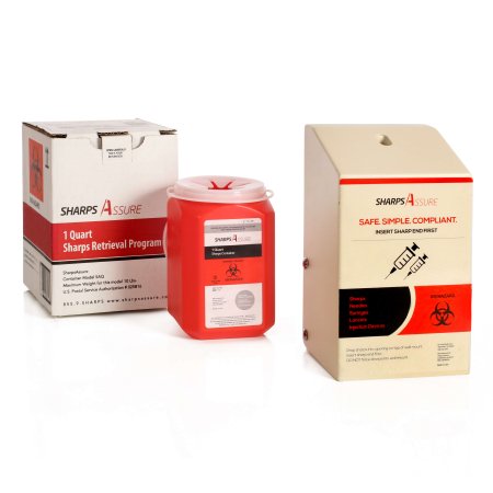 Post Medical Mailback Sharps Container Intro Kit Sharps Assure Red Base 3-3/4 L X 3-3/4 W X 5.6 H Inch Vertical Entry 0.25 Gallon - Each - SAQI-EA