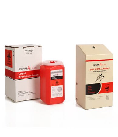 Post Medical Mailback Sharps Container Intro Kit Sharps Assure Red Base 3-3/4 L X 3-3/4 W X 7 H Inch Vertical Entry 0.25 Gallon - Each - SA1QI-EA