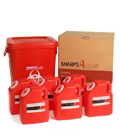 Post Medical Mailback Sharps Container Sharps Assure Red Base 18.9 L X 18.9 W X 22.9 H Inch / 9 L X 5.5 W X 11.4 H Inch Horizontal / Vertical Entry 2 Gallon - Each - SA28GU-2G-EA