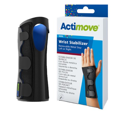 BSN Medical Wrist Brace Actimove® Stabilizer Low Profile Aluminum Alloy / Elastane / Polyamid / Polyester / Polyurethan / Polyvinylchloride Left or Right Hand Black Child Size - Each - 7572930-EA