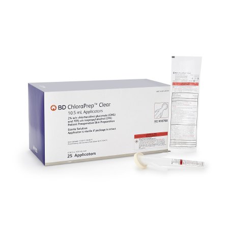 BD Skin Prep Solution ChloraPrep™ Clear 10.5 mL Foam Applicator 2% / 70% Strength CHG (Chlorhexidine Gluconate) / Isopropyl Alcohol Sterile - Case of 100 - 930700-CS