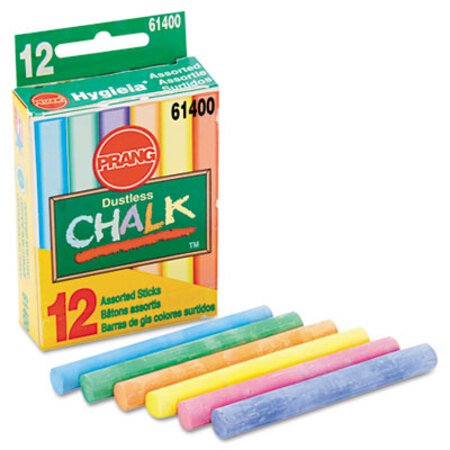 Prang® Hygieia Dustless Board Chalk, 3.25" x 0.38" Diameter, Assorted, 12/Box - Box of 1 - DIX-61400-BX