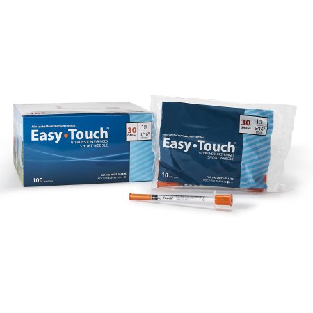 MHC Medical Standard Insulin Syringe with Needle EasyTouch™ 1 mL 5/16 Inch 30 Gauge NonSafety Thin Wall - Box of 100 - 830165-BX