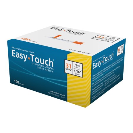 MHC Medical Standard Insulin Syringe with Needle EasyTouch™ 0.3 mL 5/16 Inch 31 Gauge NonSafety Thin Wall - Box of 100 - 831365-BX