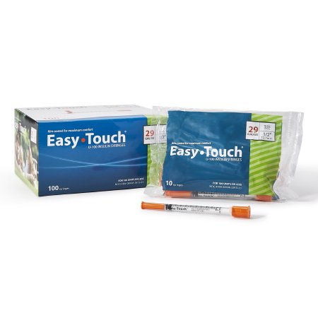 MHC Medical Standard Insulin Syringe with Needle EasyTouch™ 1 mL 1/2 Inch 29 Gauge NonSafety Thin Wall - Case of 500 - 829155-CS