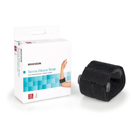 McKesson Elbow Support Strap McKesson One Size Fits Most Hook and Loop with D Ring Tennis / Golf Left or Right Elbow Up to 18 Inch Circumference Black - Each - 155-BH-194-EA