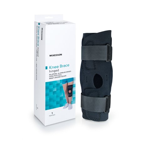 McKesson Knee Brace McKesson Medium Wraparound / Hook and Loop Strap Closure with D-Rings 18 to 20-1/2 Inch Circumference Left or Right Knee - Each - 155-81-82395-EA