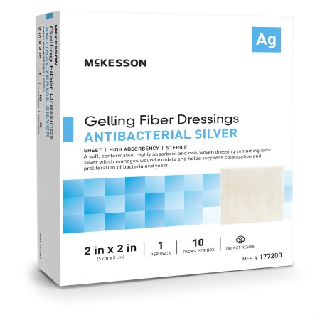 McKesson Silver Gelling Fiber Dressing McKesson 2 X 2 Inch Square Sterile - Box of 10 - 177200-BX