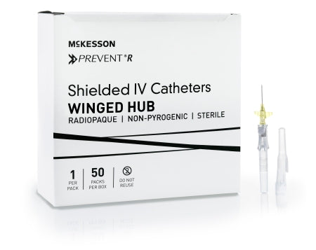McKesson Peripheral IV Catheter McKesson Prevent® R 24 Gauge 0.75 Inch Button Retracting Safety Needle - Box of 50 - 380312-BX