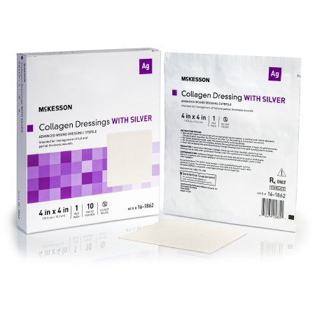 McKesson Silver Collagen Dressing McKesson 4 X 4 Inch Square Sterile - Box of 10 - 16-1862-BX