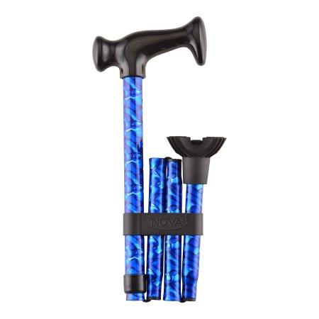 Nova Ortho-Med Folding Cane QT Cane Aluminum 29-1/2 to 36-1/2 Inch Height Blue Wave Print - Case of 20 - QT3023-CS