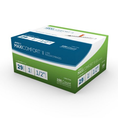 MHC Medical Standard Insulin Syringe with Needle AIMSCO® 1 mL 1/2 Inch 29 Gauge NonSafety Ultra Thin Wall - Box of 100 - 529-BX