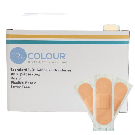 Tru-Colour Products LLC Adhesive Strip Tru-Colour® 1 X 3 Inch Fabric Rectangle Beige Sterile - Case of 6000 - TCB-AB1500-CS