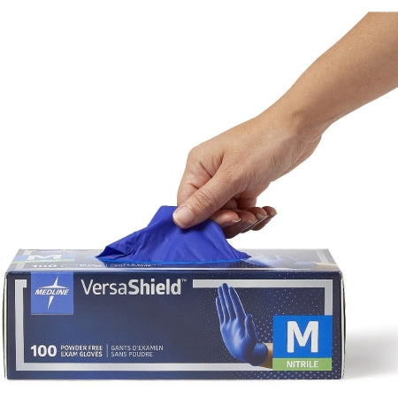 Medline Exam Glove VersaShield™ Medium NonSterile Nitrile Standard Cuff Length Textured Fingertips Blue Chemo Tested / Fentanyl Tested - Case of 1000 - VS311M-CS