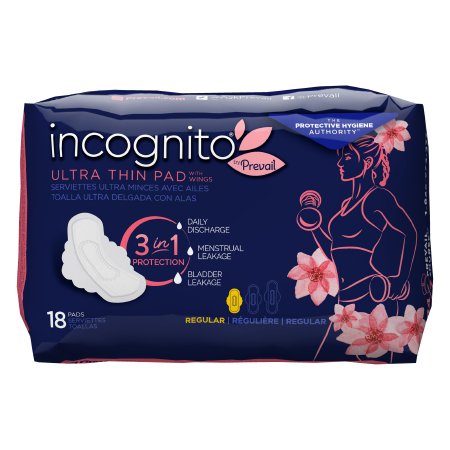 First Quality Feminine Pad incognito® by Prevail Ultra Thin with Wings Regular Absorbency - Case of 72 - PVH-418-CS
