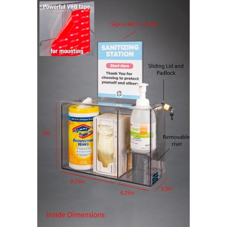 Poltex Inc Sanitizing Station Poltex VHB Tape 3-Position Clear 14 X 5.3 X 9 Inch PETG - Each - SANSTAT13-T-EA