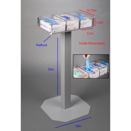 Poltex Inc No Waste Glove Box Holder Poltex Floor Standing Clear 10-3/4 X 3-1/2 X 5-1/2 Inch PETG and Powder Coated Steel - Each - NOWASTGB3-3STL-EA