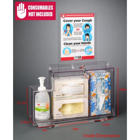 Poltex Inc Locking Respiratory Hygiene Station Poltex Counter Top Clear 6.13 X 4-1/4 X 4 X 7.6 X 5.4 X 9.8 Inch PETG - Each - RESPS-CT-DCL-EA