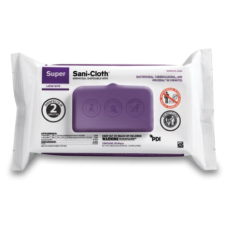 Professional Disposables Super Sani-Cloth® Surface Disinfectant Cleaner Premoistened Germicidal Manual Pull Wipe 80 Count Soft Pack Alcohol Scent NonSterile - Pack of 1 - A22480-PK