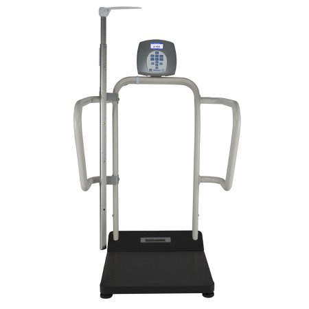 Health O Meter Floor Scale with Height Rod Health O Meter® Digital Display 1000 lbs. 454 kg Capacity Gray AC Adapter / Battery Operated - Each - 1100KL-EHR-EA