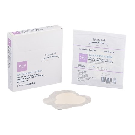 Focus Health Group Foam Dressing Zenifoam Gentle Border 7 X 7 Inch With Border Waterproof Backing Silicone Face and Border Sacral Sterile - Box of 10 - 30077-S-BX
