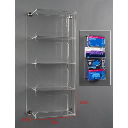 Poltex Inc Glove Box Holder Poltex Wall Mount 4 Boxes of Gloves Clear 9 X 5-1/2 X 3-1/2 Inch Acrylic - Each - DECOGBST4-W-EA