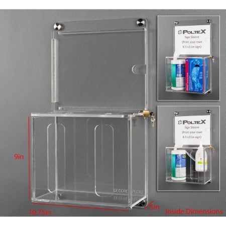 Poltex Inc Lockable Sanitizing Station with Sign Sleeve Poltex® DECO Clear Acrylic Manual 2 Compartment Wall Mount - Each - DECORESPLCK2-W-EA