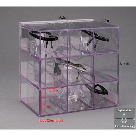 Poltex Inc Protective Eyewear Holder Poltex Wall Mount 9 Pairs of Safety Glasses Clear 9.2 X 6.1 X 8.7 Inch PETG - Each - PROTEYE9-W-EA