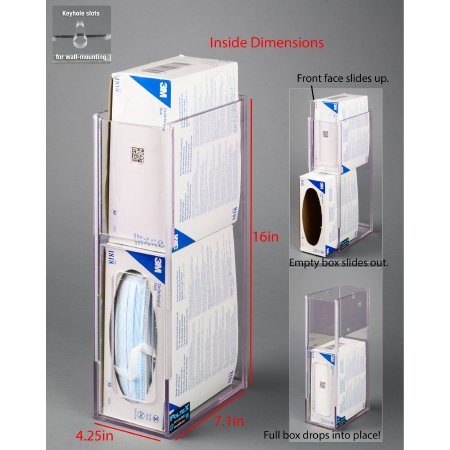 Poltex Inc Mask Holder Poltex Wall Mount 2-Boxes of Mask Clear 16 X 7.1 X 4-1/4 Inch PETG - Each - TIEMASK2VM-W-EA