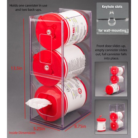 Poltex Inc Wipe Dispenser Poltex® Clear PETG Manual Three Compartment Wall Mount - Each - WIPE3VM-W-EA