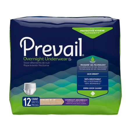 First Quality Unisex Adult Absorbent Underwear Prevail® Overnight Pull On with Tear Away Seams X-Large Disposable Heavy Absorbency - Pack of 12 - PVX-514-PK