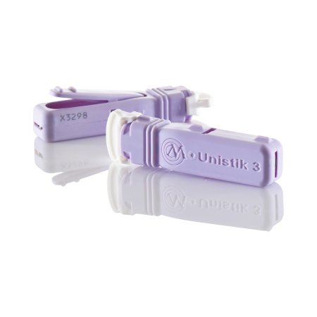 Owen Mumford Safety Lancet Unistik 3 28 Gauge Retractable Push Button Activation Finger - Box of 25 - AT 1048-BX