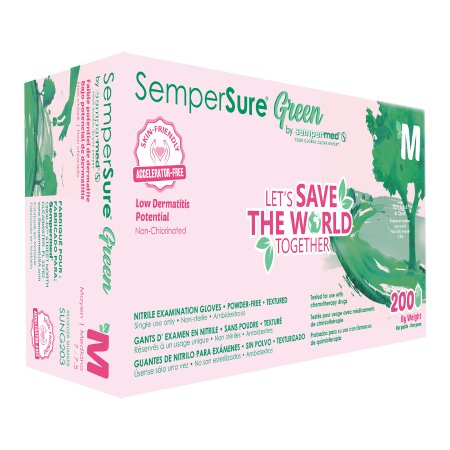 Sempermed USA Exam Glove SemperSure™ Medium NonSterile Nitrile Standard Cuff Length Textured Fingertips Green Chemo Tested - Case of 2000 - SUNG203-CS