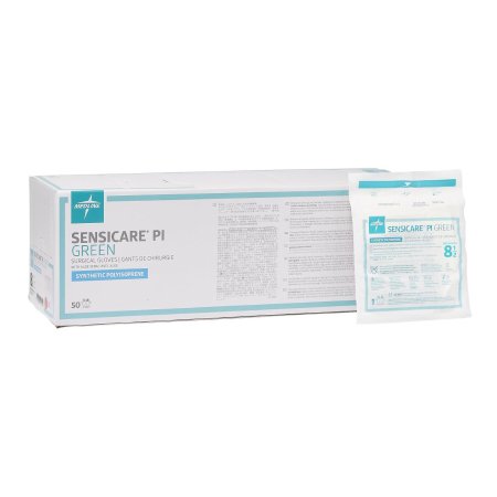 Medline Surgical Glove SensiCare® PI Green with Aloe Size 8.5 Sterile Polyisoprene Standard Cuff Length Smooth Green Chemo Tested - Case of 200 - MSG9285-CS