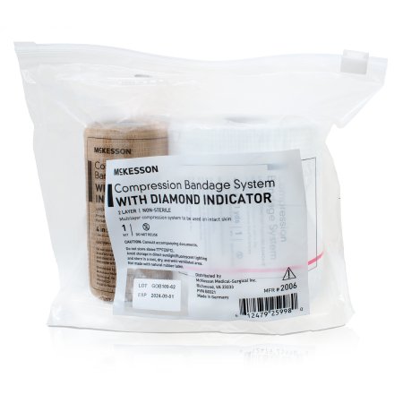 McKesson 2 Layer Compression Bandage System McKesson 4 Inch X 7-1/10 Yard / 4 Inch X 6-9/10 Yard Self-Adherent Closure Tan / White NonSterile - Bag of 1 - 2006-BG
