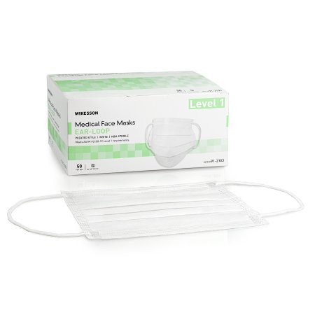 McKesson Procedure Mask McKesson Pleated Earloops One Size Fits Most White NonSterile ASTM Level 1 Adult - Case of 500 - 91-2103-CS