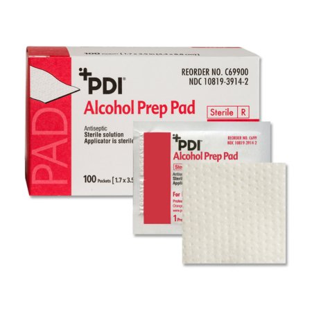 Professional Disposables Alcohol Prep Pad PDI® 70% Strength Isopropyl Alcohol Individual Packet Sterile - Box of 100 - C69900-BX