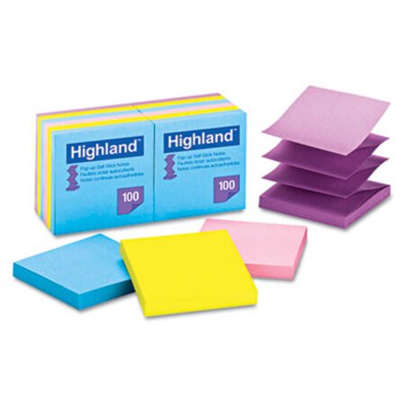 Highland™ Self-Stick Pop-up Notes, 3" x 3", Assorted Bright Colors, 100 Sheets/Pad, 12 Pads/Pack - Pack of 1 - MMM-6549PUB-PK