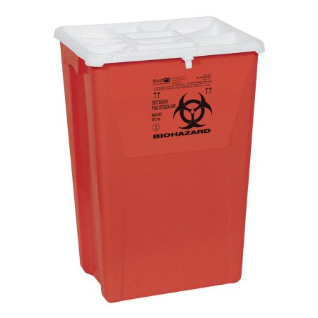 Medline Biohazard Waste Container PG-II Red Base 10.895 X 10.895 X 10.895 Inch Horizontal / Vertical Entry 18 Gallon - Case of 7 - MDS705218-CS
