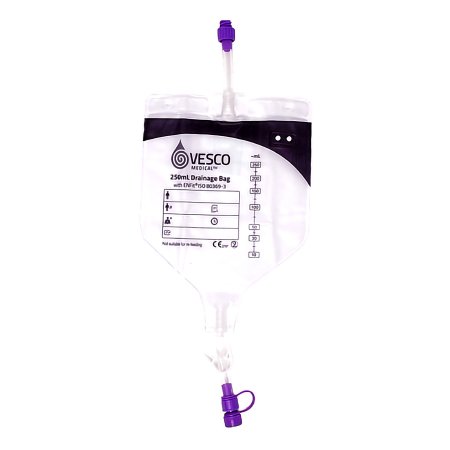 Vesco Medical Enteral Drainage Bag with ENFit™ Connector Vesco Medical™ 2 Inch 250 mL Sterile - Case of 30 - VED-009EO-CS